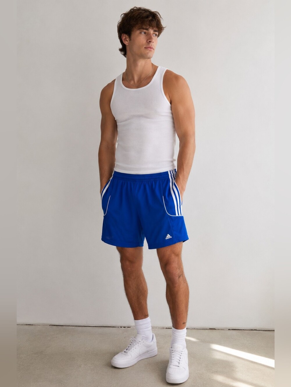 Adidas Men's Royal Blue Athletic Shorts Large White Stripe